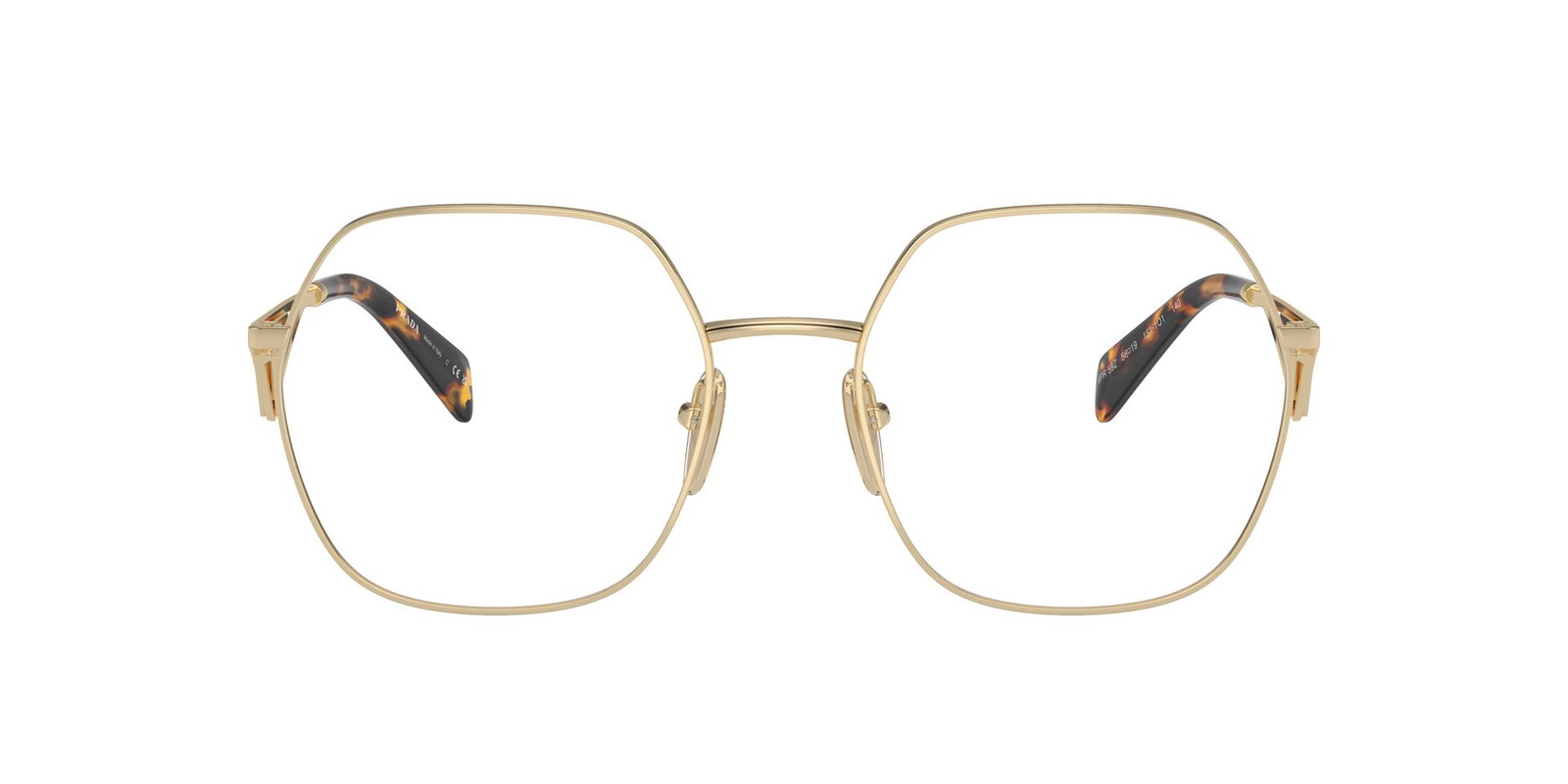 Das Bild zeigt die Prada Brille 59ZV in Hellgold von vorne.